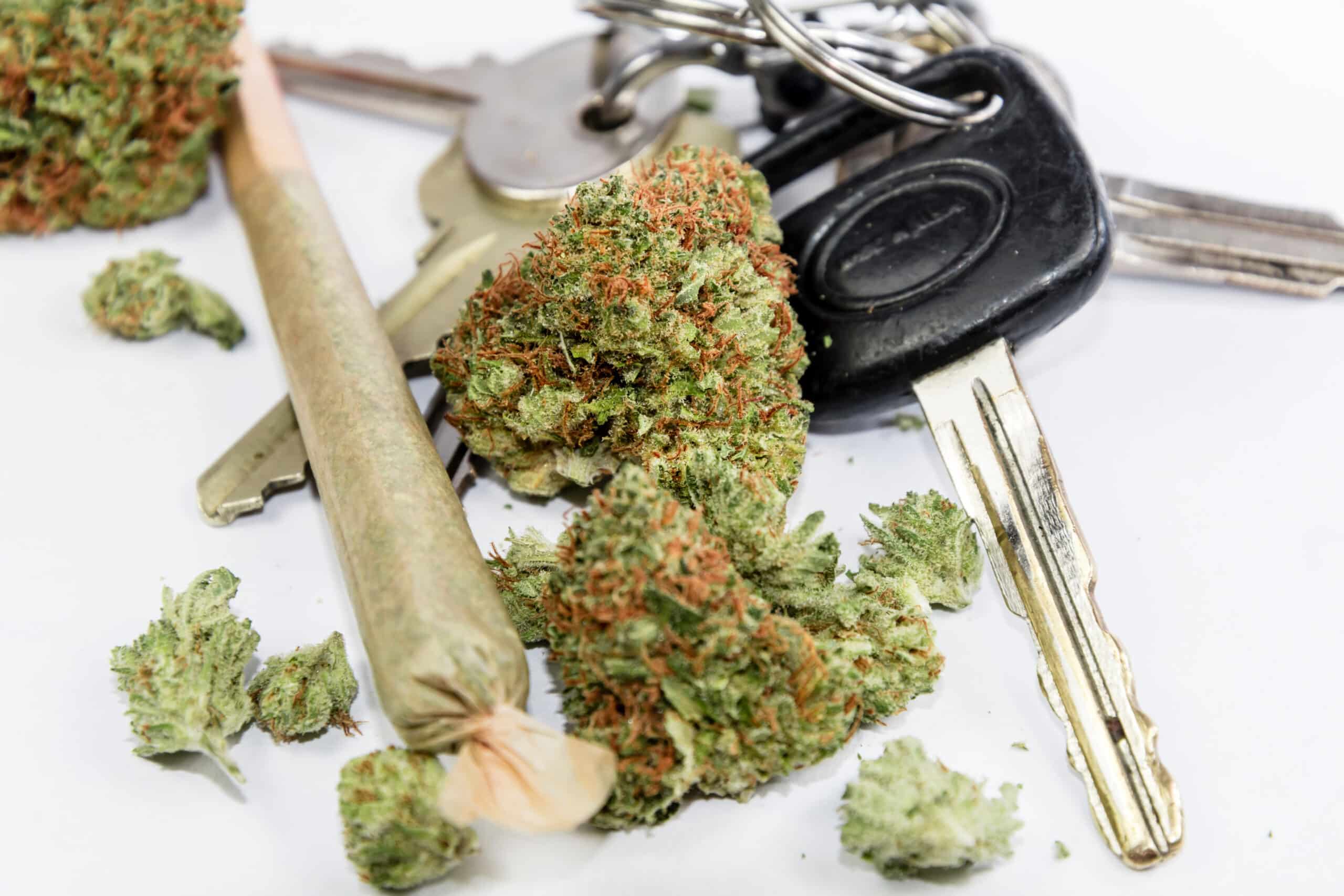 Marijuana and Driving - Don’t Drive High - Car Keys and Cannabis representing other types of DUI.